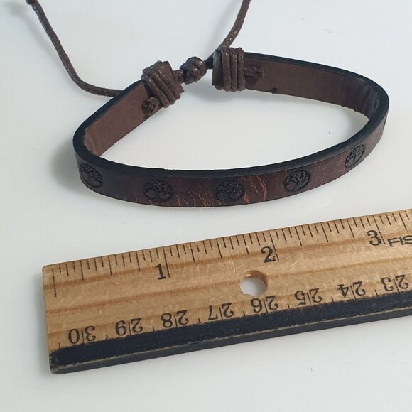 Brown Leather Tree Design Adjustable Bracelet Boho Style Jewelry Men Women Gift - Picture 3 of 4
